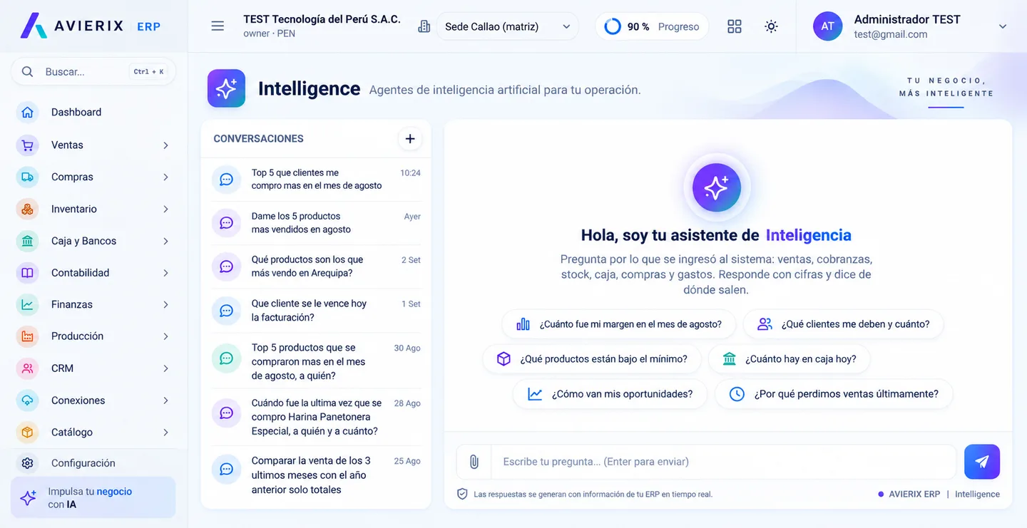 Intelligence: pregúntale a tu negocio en lenguaje natural y responde con cifras del ERP en tiempo real.